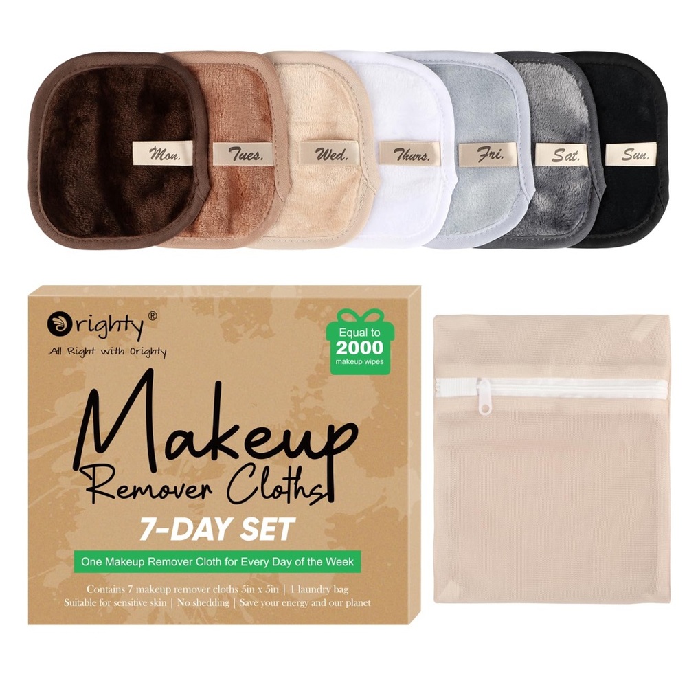 Makeup Remover Cloths 7-Day Set, Premium & Reusable for Eyes, Lips, Foundation